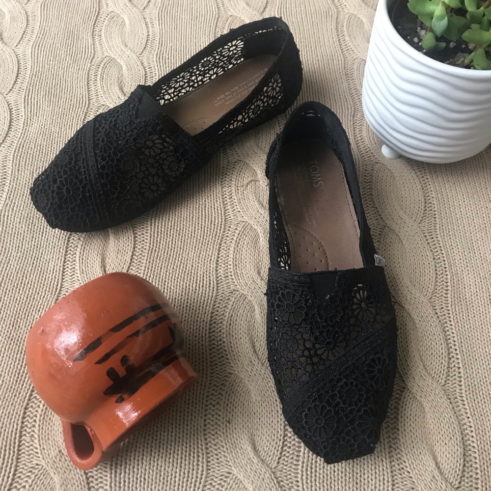 TOMs Classic Black Morocco Crochet Slip Ons